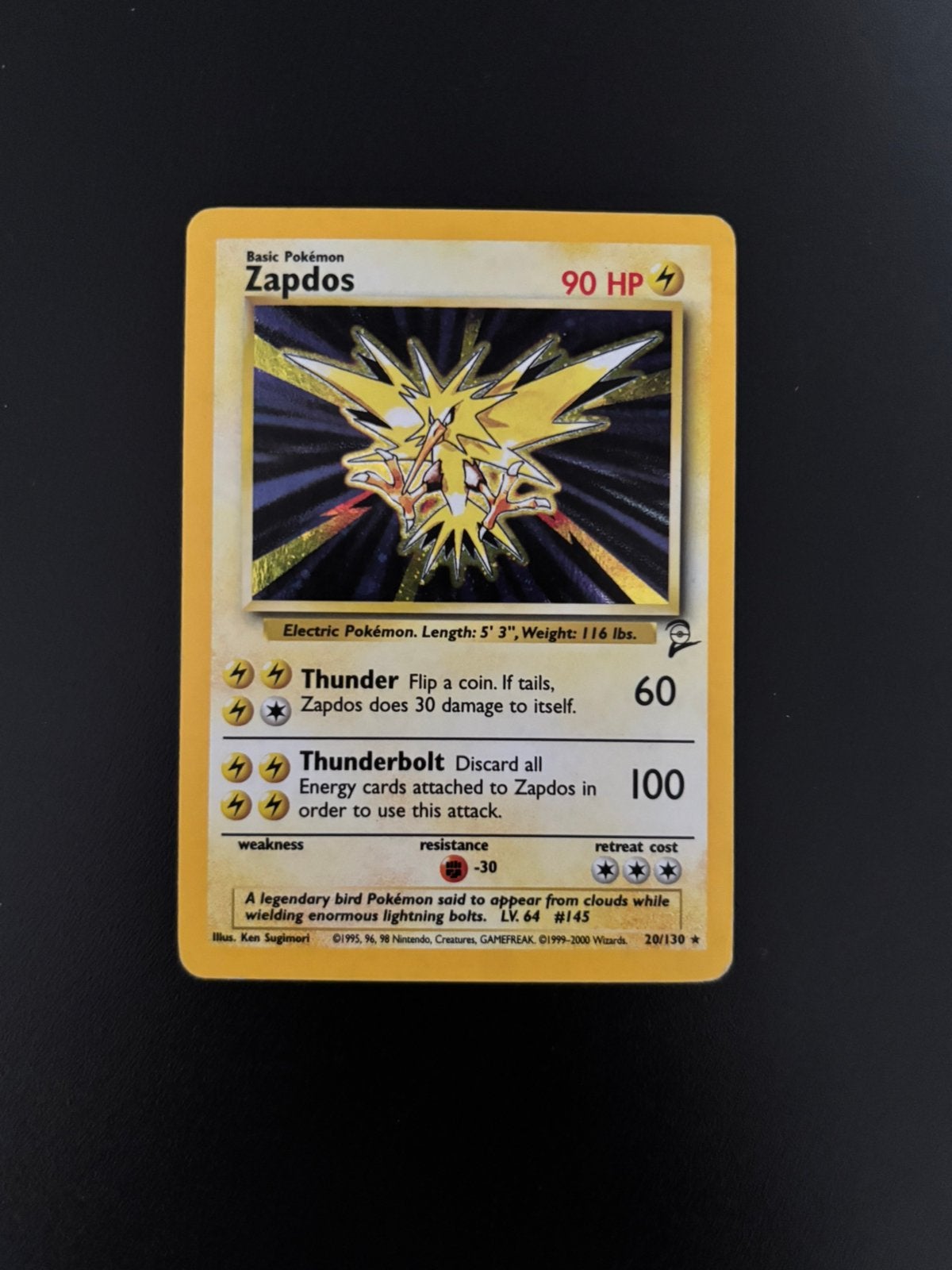 Zapdos 20/130 base set 2 holo, Ophalen of Verzenden, Gebruikt