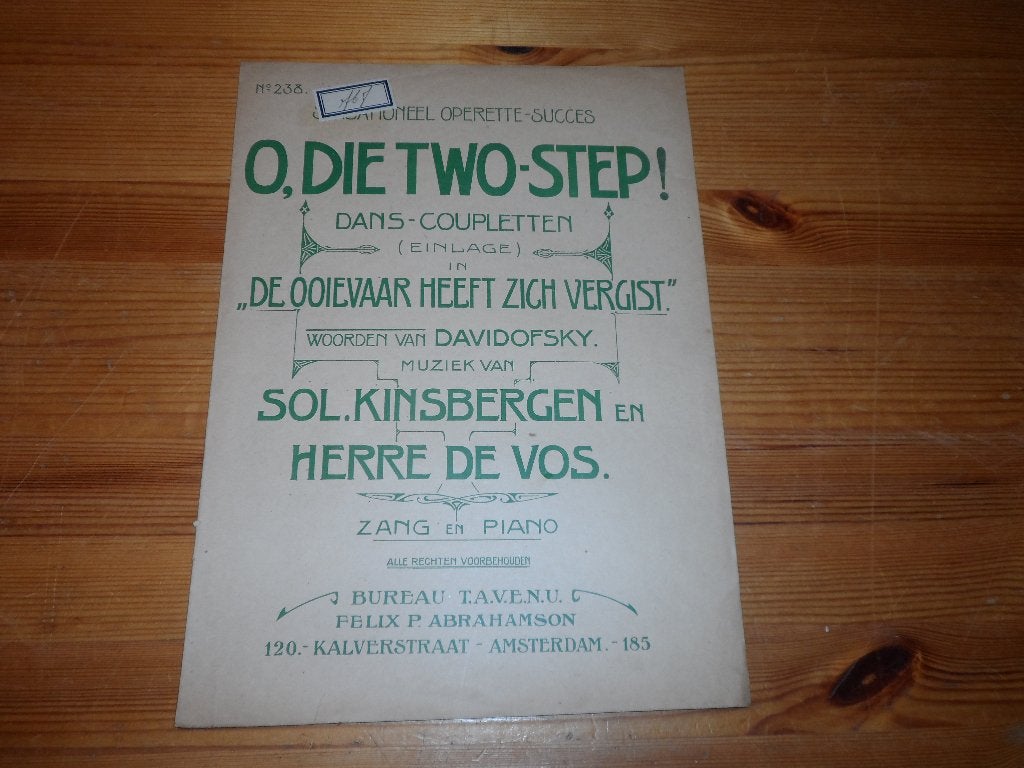 O die two step - sol kinsbergen / herre de vos, Muziek en Instrumenten, Zang, Gebruikt, Ophalen of Verzenden, Artiest of Componist