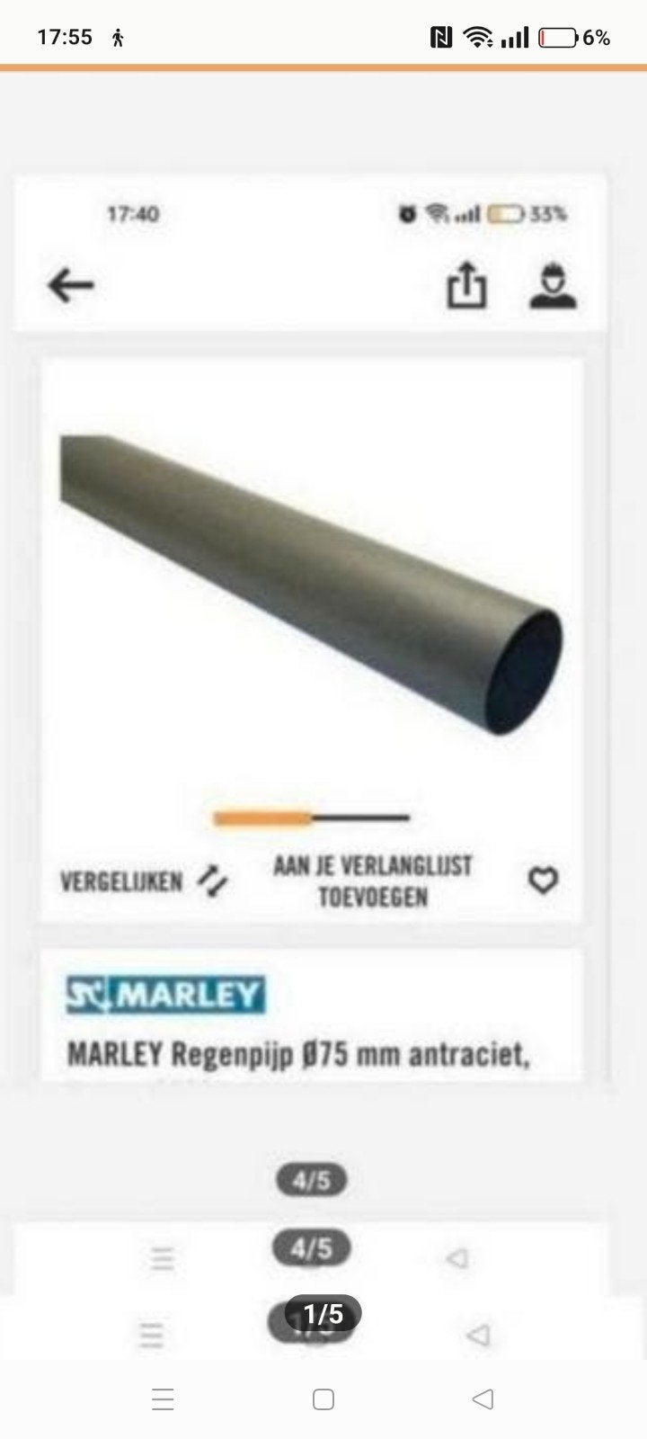 Marley regenpijp(Nieuw)75mm  239cm inclusief 2 klemmen, Ophalen, Nieuw, Rechte buis