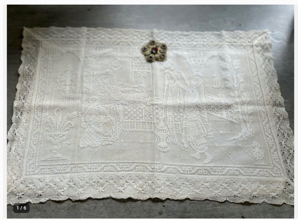 Antiek opberg zak kant voor slopen zakdoeken gratis broche, Ophalen of Verzenden