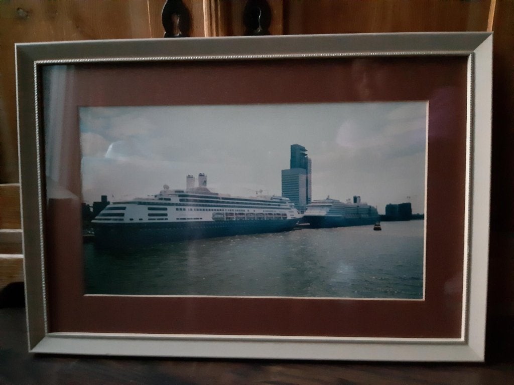 Afbeelding Holland America Line in lichthouten lijst, Antiek en Kunst, Ophalen