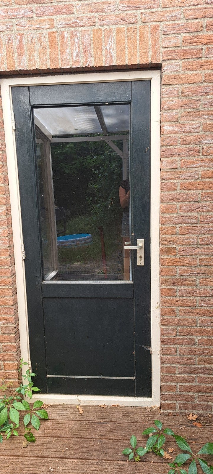 Houten buitendeur met enkel glas (82,5x202 cm), Ophalen, Gebruikt, 80 tot 100 cm, Buitendeur