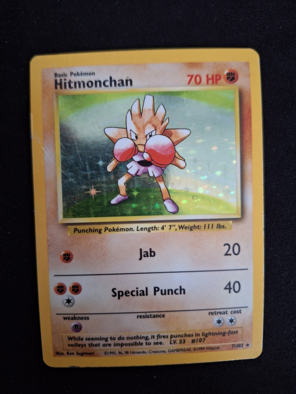 Hitmonchan - holo - base set, Ophalen of Verzenden, Zo goed als nieuw
