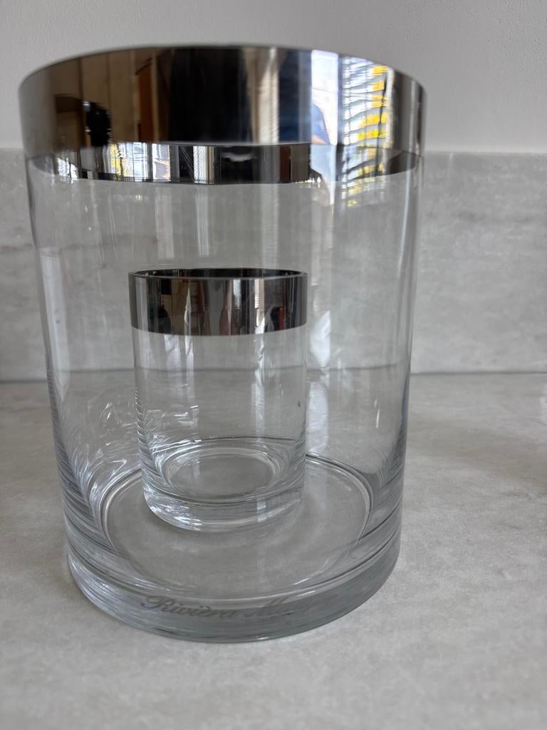 Rivièra Maison kandelaar van glas met zilveren rand, Huis en Inrichting, Overige materialen, Overige kleuren, 25 tot 50 cm, Ophalen of Verzenden