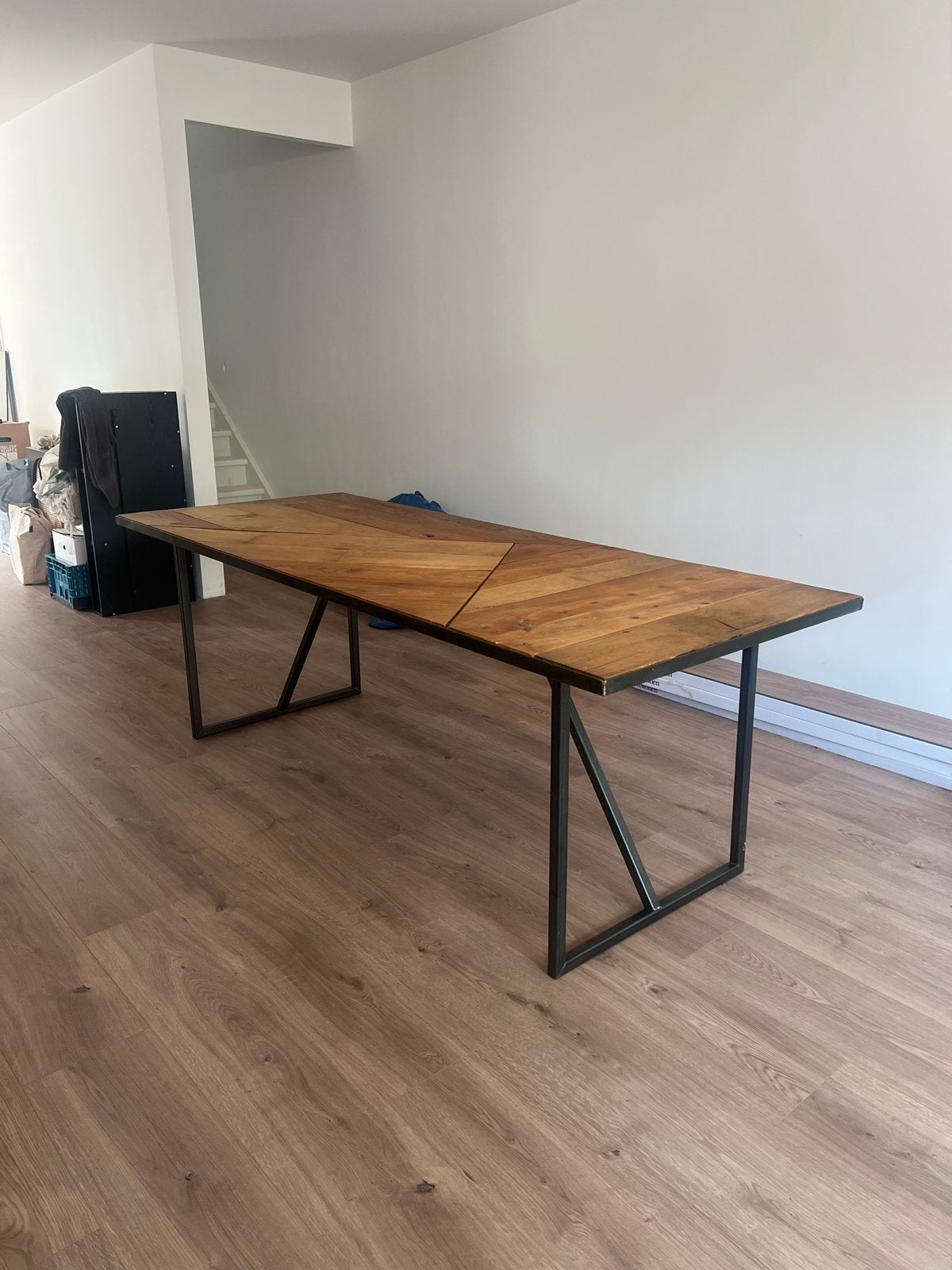 Eettafel Rebellenclub Loods 5 - Gerecycled hout & staal, Ophalen, Gebruikt, 200 cm of meer, 50 tot 100 cm