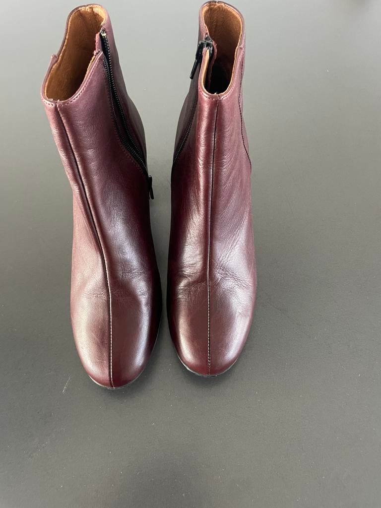 Selected Femme aubergine leren half hiig laarsje mt 40, Verzenden, Lage of Enkellaarzen, Zo goed als nieuw, Rood