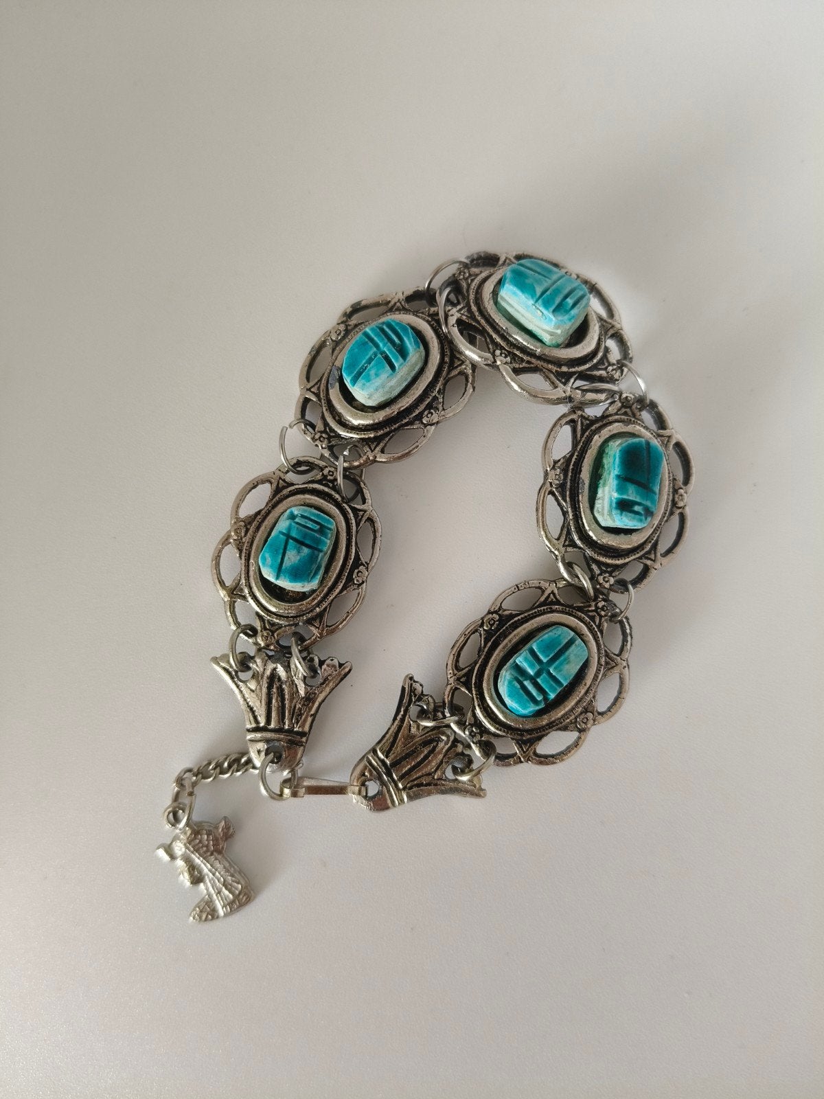 Vintage Zilveren Scarabee Armband - Verstelbaar (24cm), Verzenden, Gebruikt, Zilver, Zilver
