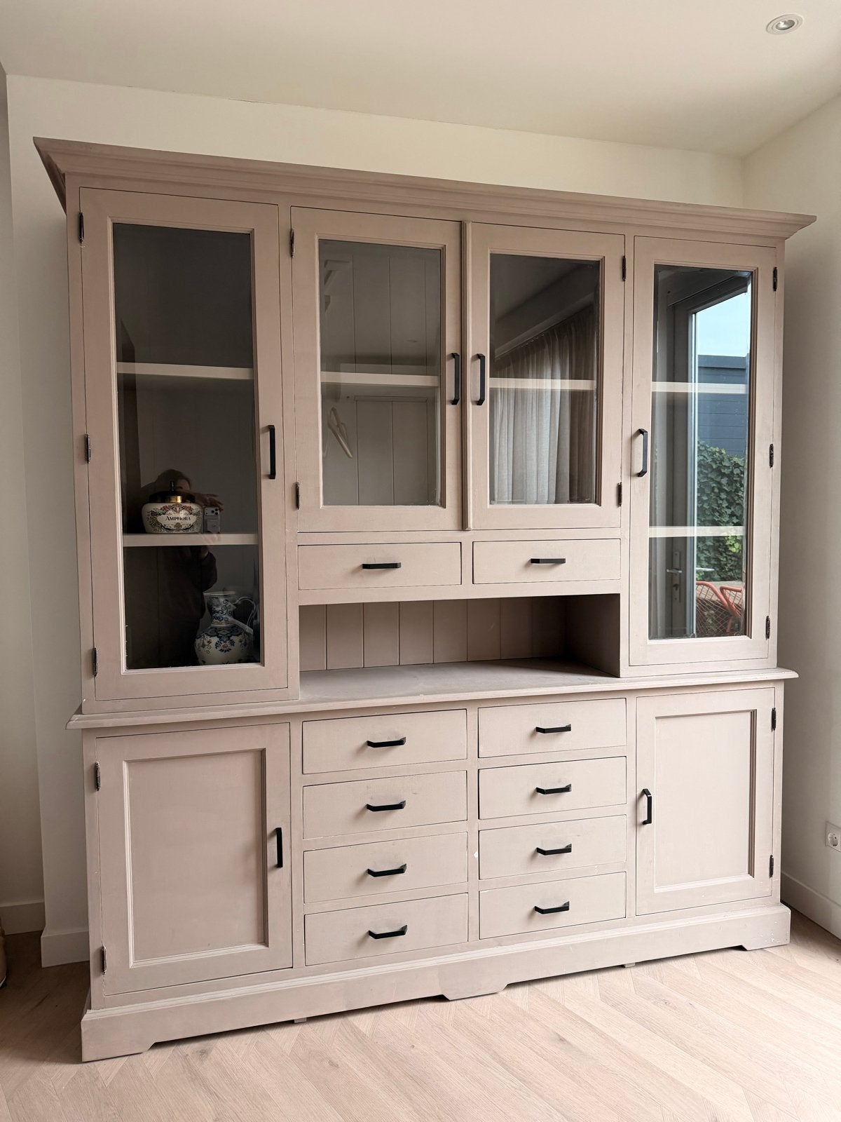 Grote buffetkast/ servieskastmet vitrine en lades, Ophalen, Gebruikt, 200 cm of meer, Met lade(s)
