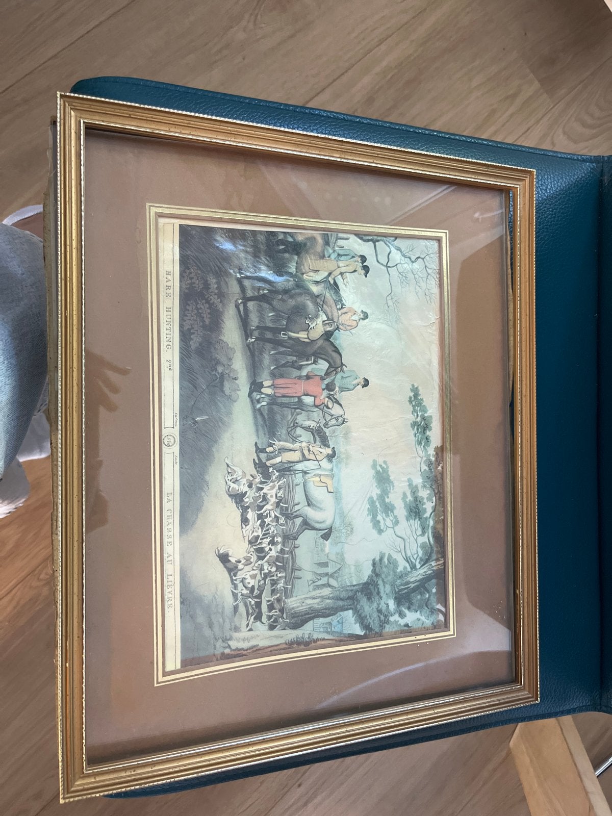 Oud schilderij 'Hare Hunting 2nd / La Chasse au Lièvre', Dieren, Ophalen of Verzenden, Klassiek, Ingelijst