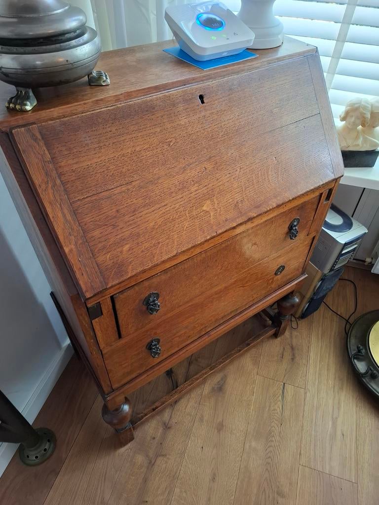 Klassieke Eiken Secretaire / Bureau – Jacobean Stijl, Huis en Inrichting, Kasten | Secretaires, Ophalen, Gebruikt, Jacobean