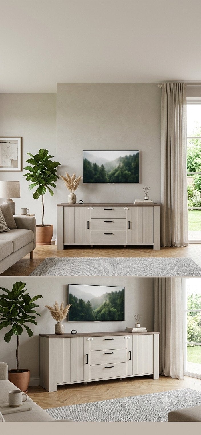 Modern dressoir met 3 lades en 2 deuren - 218x80x51 cm, Ophalen, Modern, Scandinavisch, Zo goed als nieuw, 200 cm of meer