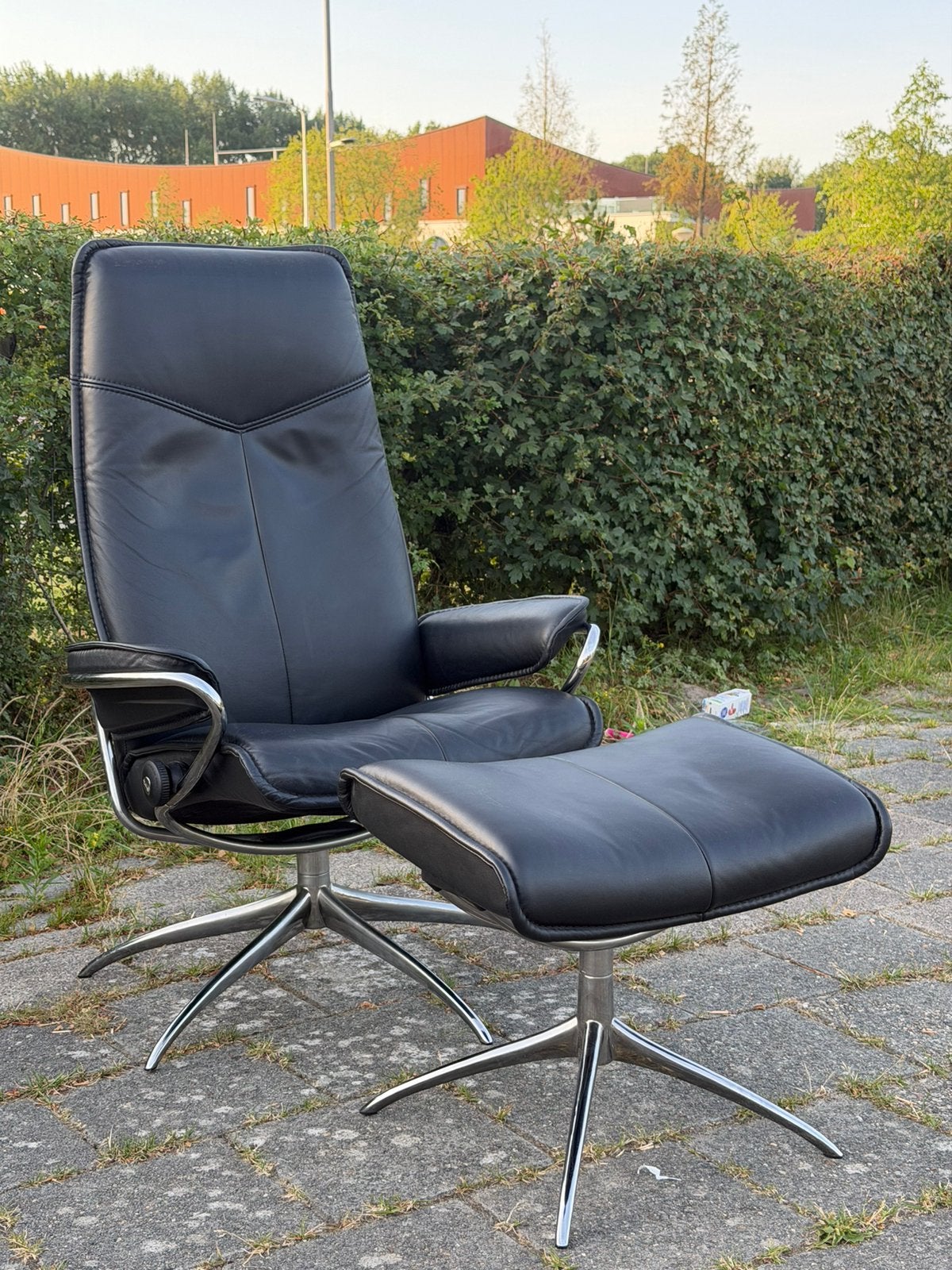 Stressless relax fauteuil met voetenbank, Ophalen, Zo goed als nieuw, Minder dan 75 cm, 50 tot 75 cm