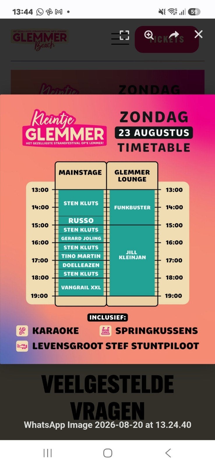 Glemmer Beach 2 tickets Vangrail en  Naborrel zondagavond, Tickets en Kaartjes, Twee personen, Overige soorten