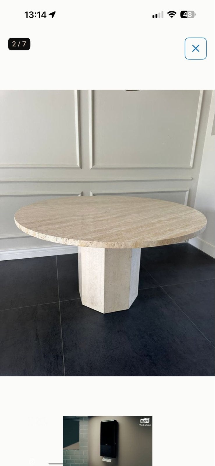 Ronde Travertin Eettafel - Zo goed als nieuw, Huis en Inrichting, Ophalen, Overige materialen, 100 tot 150 cm, Rond
