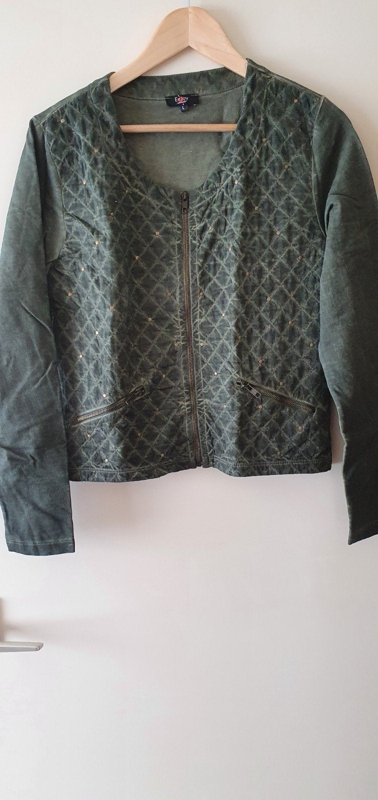 ENJOY ARMY GREEN VEST/JASJE MET RITS MAAT L, Maat 42/44 (L), Enjoy, Nieuw, Ophalen of Verzenden