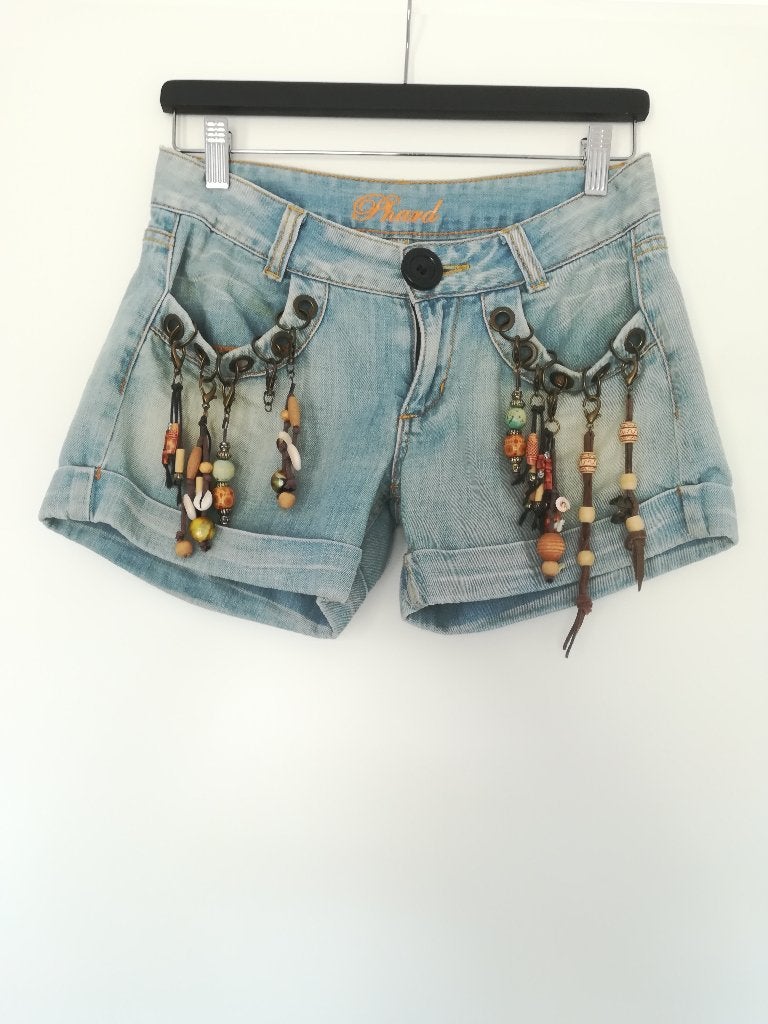 Phard Denim Shorts Boho Bohemian met Kralen maat 26, Kleding | Dames, Spijkerbroeken en Jeans, Blauw, Phard, Ophalen of Verzenden
