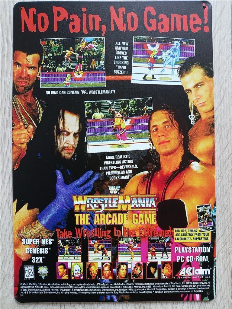 WWF Wrestlemania wwe Metalen Retro arcade Wandbord, Vechten, Verzenden, 1 speler, Nieuw