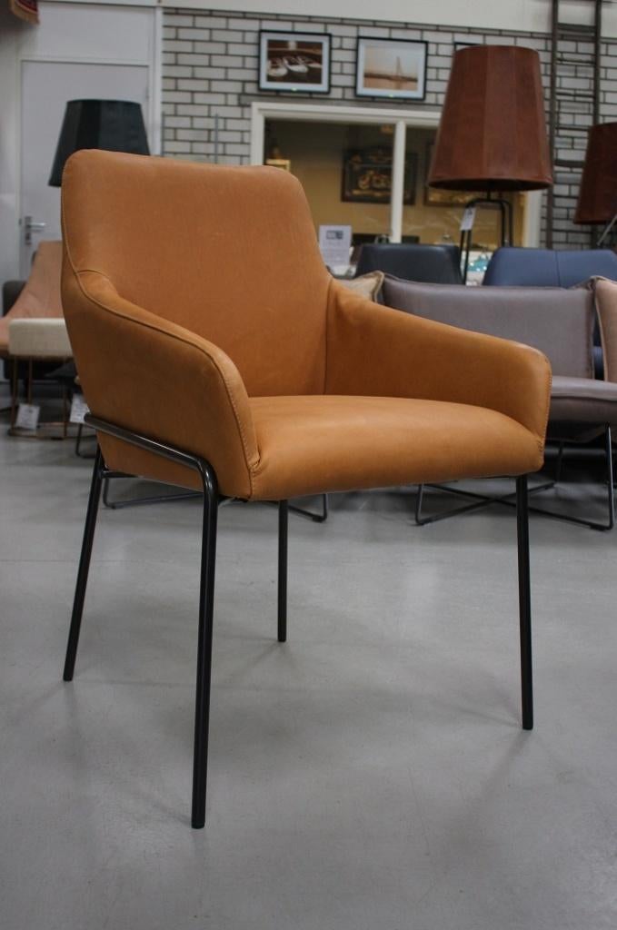 4 x luxe eetkamerstoelen Jolly Jess design metaal leer camel, Ophalen, Zo goed als nieuw, Leer, Vier