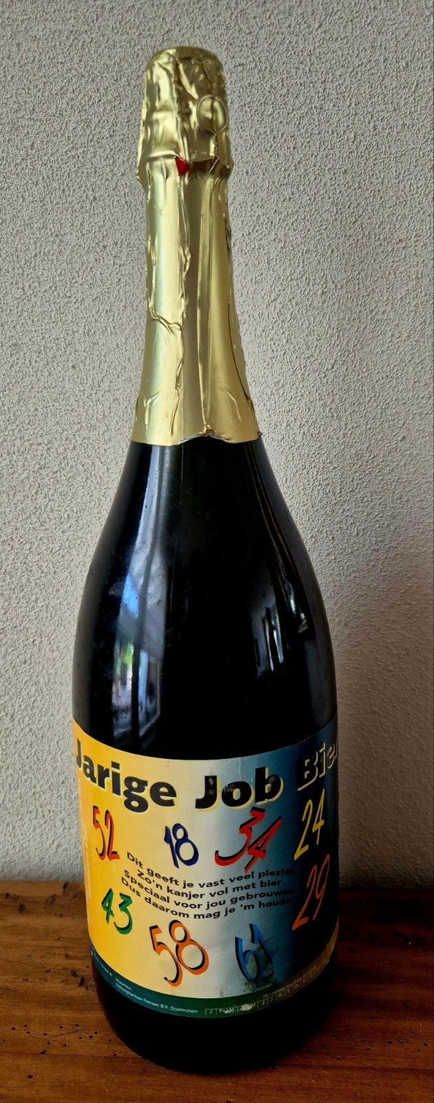 1,5 ltr fles Jarige Job Bier feestelijke fles Belgisch bier, Verzamelen, Ophalen of Verzenden, Zo goed als nieuw, Flesje(s), Overige merken