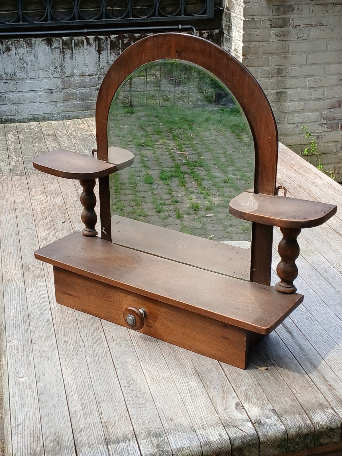 Antiek wandkastje met spiegel en lade, Ophalen of Verzenden