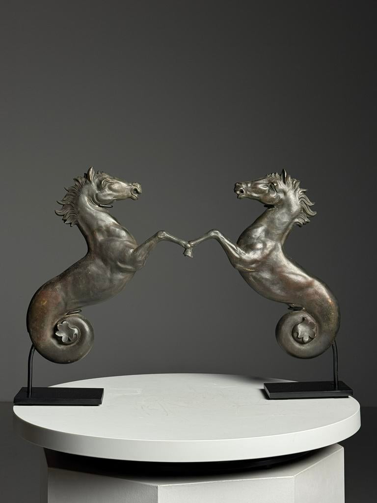 Set van 2 Bronzen zeepaarden op standaard, Ophalen, Zo goed als nieuw, Dier
