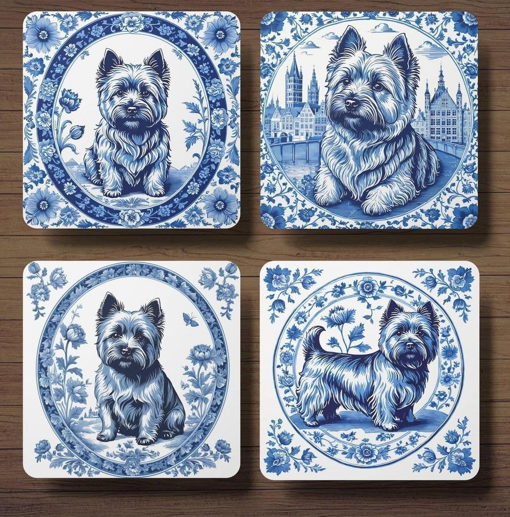 Cairn Terriër Delfts Blauw onderzetters met houder, Ophalen of Verzenden, Nieuw