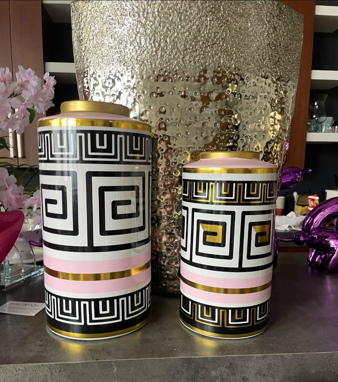 Richmond Interiors set vazen Athena en Palermo roze met goud, Ophalen of Verzenden, Zo goed als nieuw, Goud