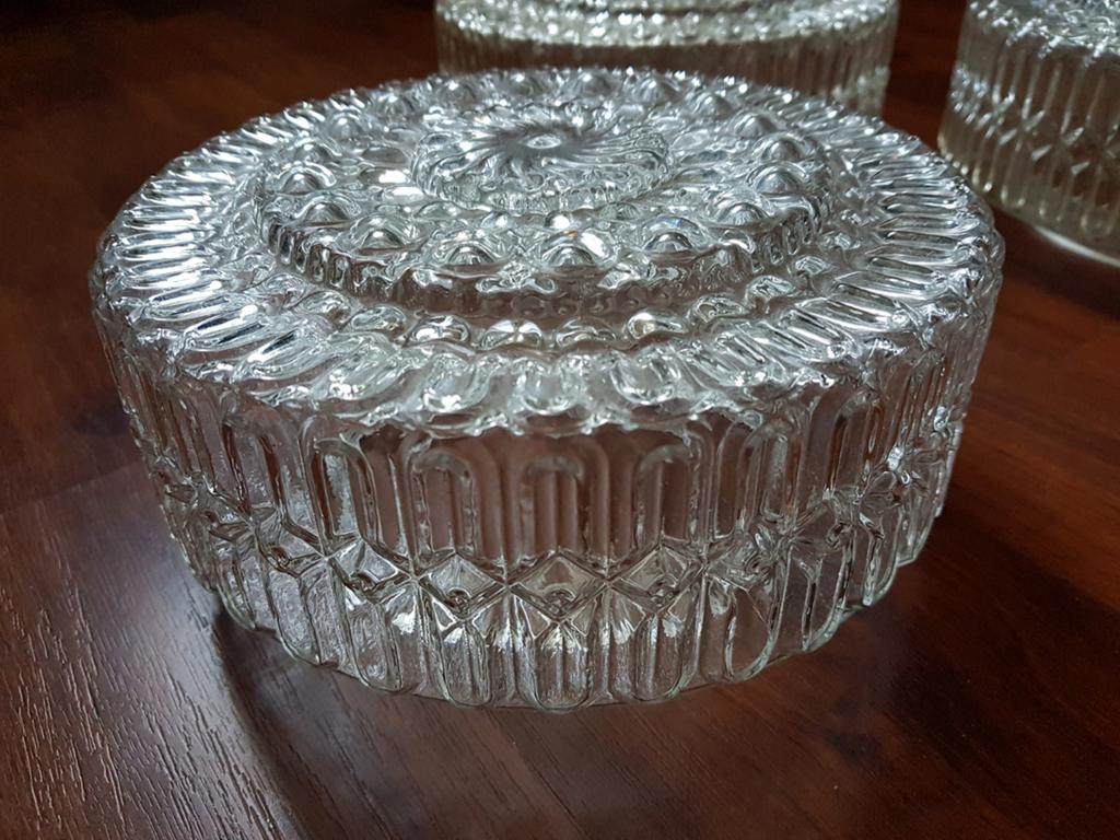 Glazen plafond lampenkappen reliëfglas vintage retro, Ophalen of Verzenden, Zo goed als nieuw, Glas