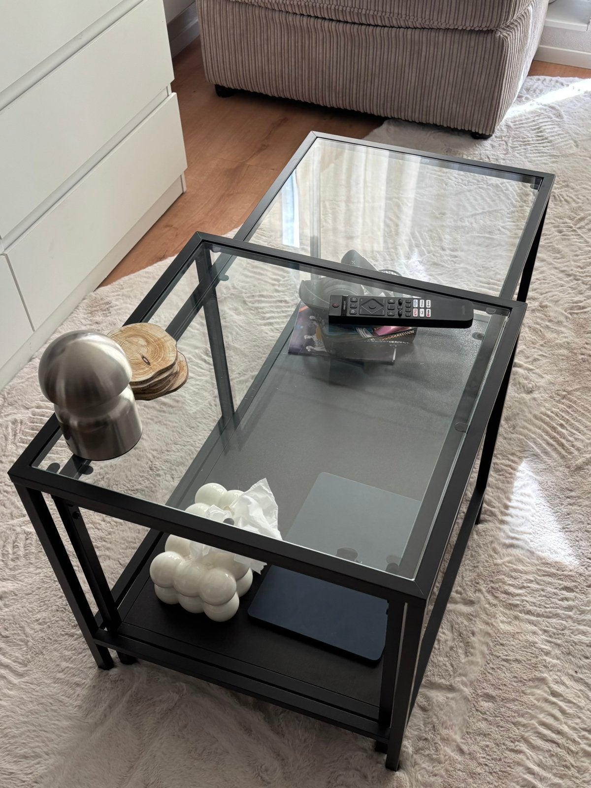 Salon tafel zwart glas, Huis en Inrichting, Ophalen, 50 tot 100 cm, Rond, Glas