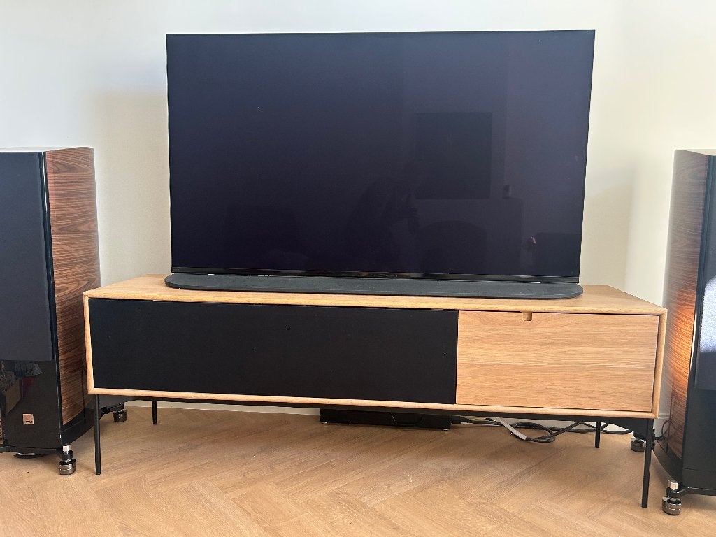 TV / Audio meubel, Ophalen, Eikenhout, Zo goed als nieuw, Minder dan 100 cm
