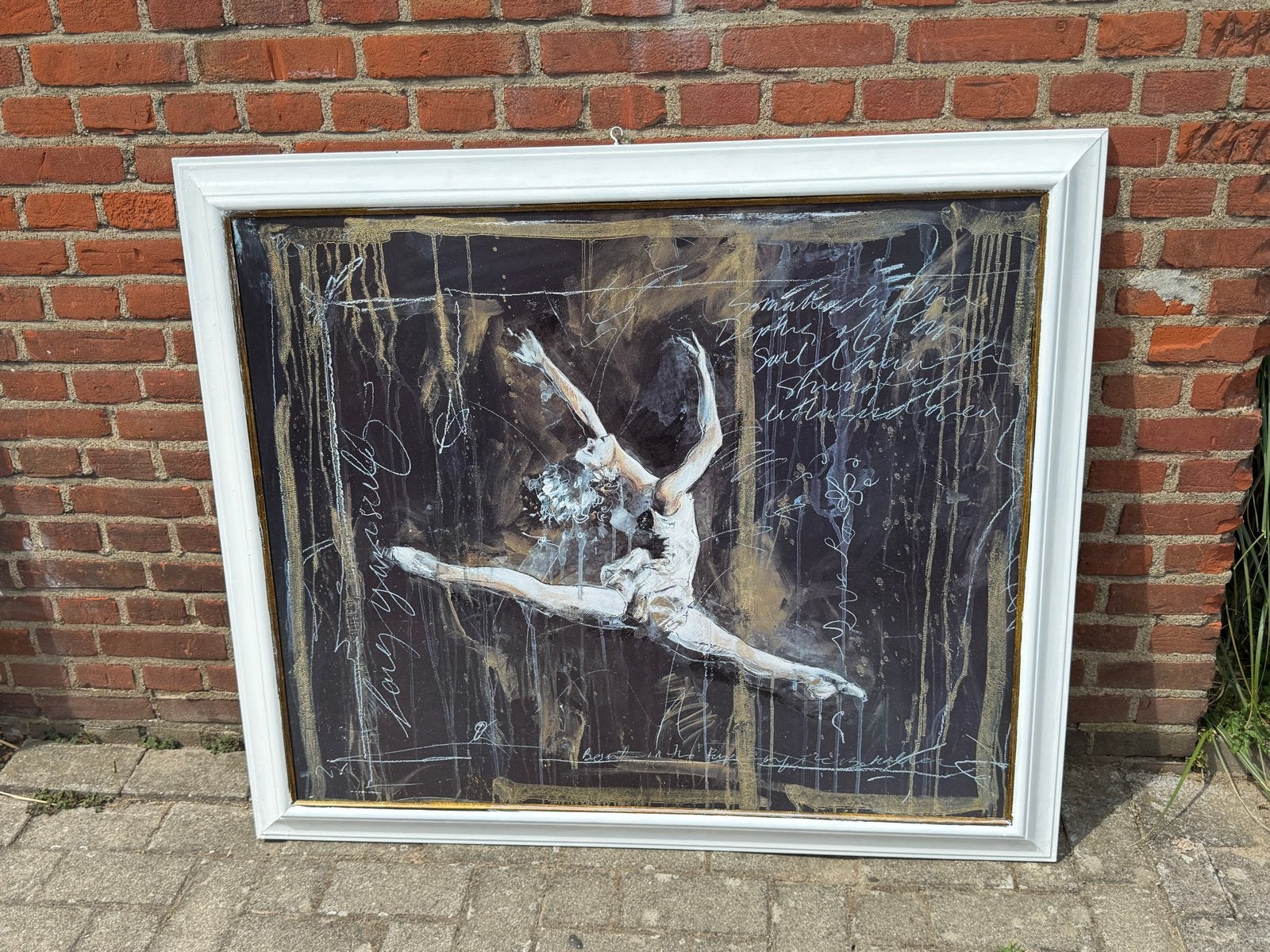 Modern schilderij van danseres in witte lijst, Figuren, Met textuur, Ophalen of Verzenden, Gemengde techniek