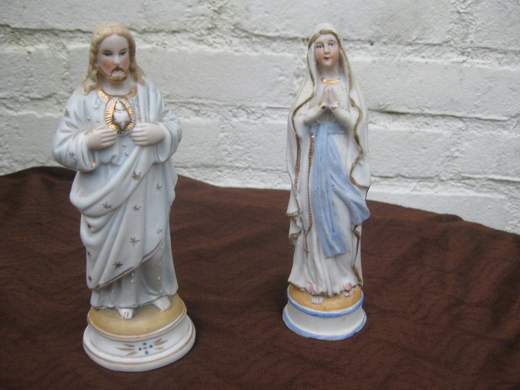 Vintage porseleinen beelden van Jezus en Maria, Ophalen of Verzenden