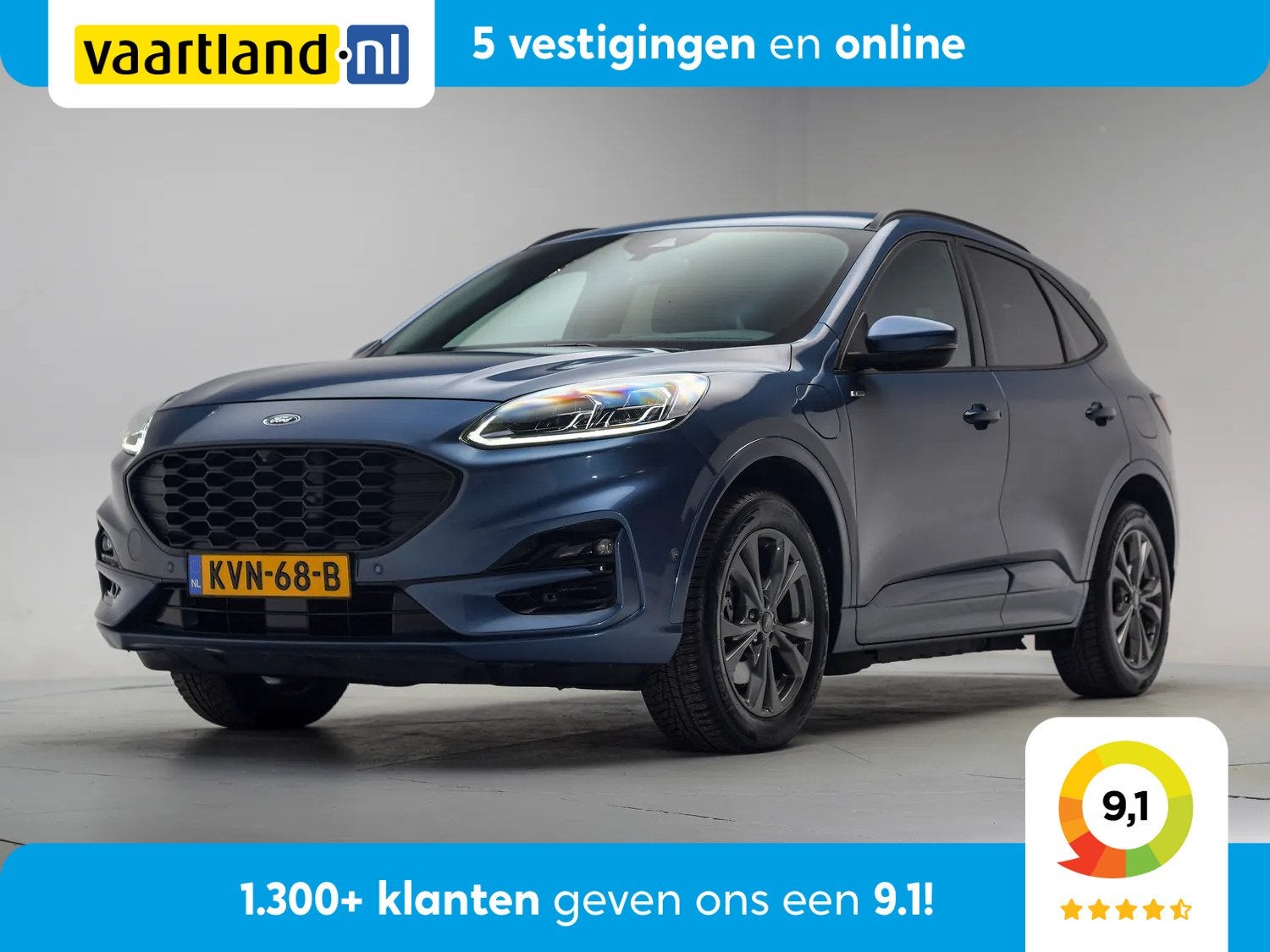 Ford Kuga 2.5 PHEV ST-line [ LED Adapt.Cruise Apple/Android, Auto's, Gebruikt, 4 cilinders, Blauw, Bedrijf