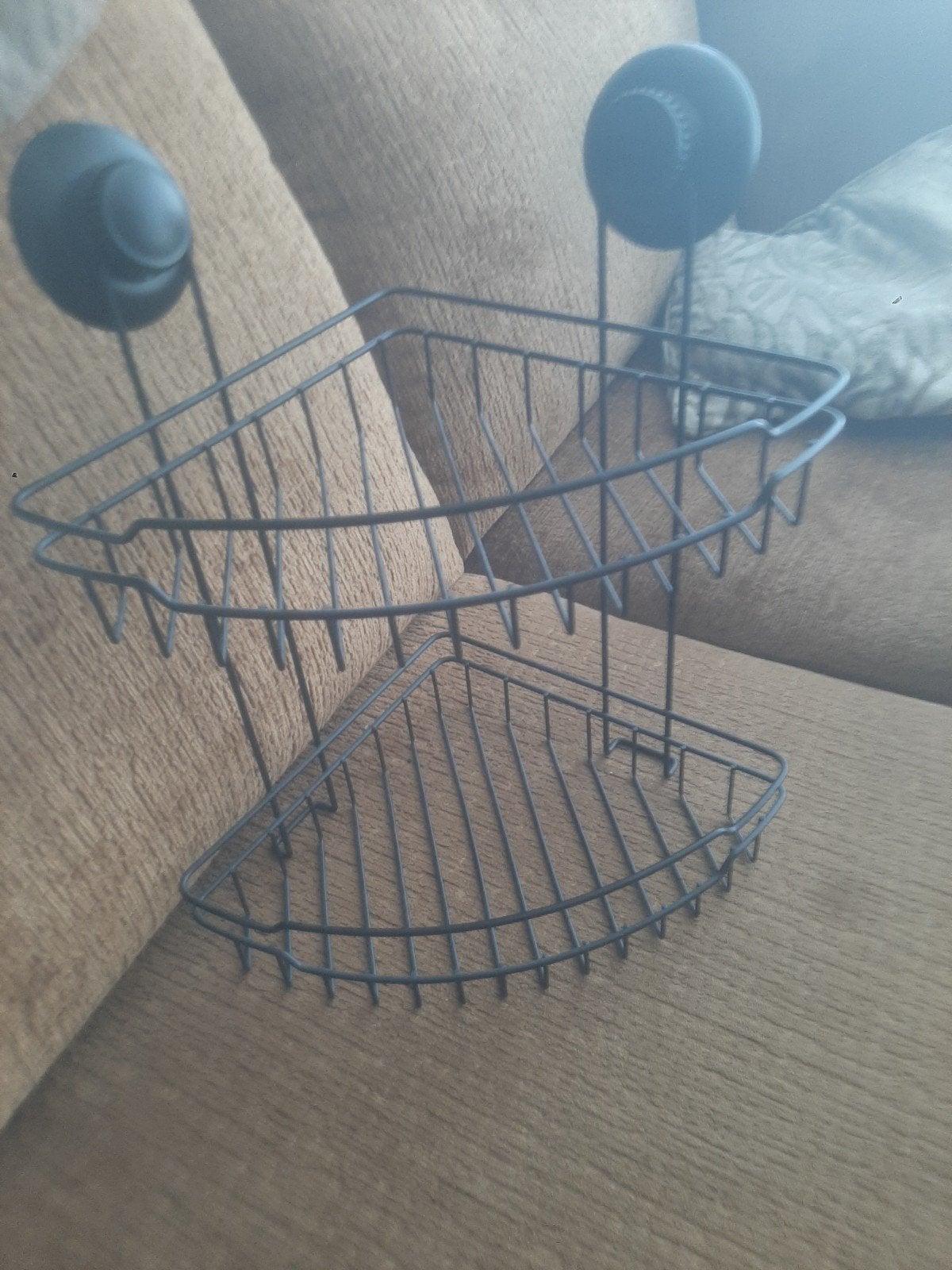 Zwart metalen doucherekje met zuignappen, Ophalen of Verzenden, Gebruikt, Zwart, Badkamerrek