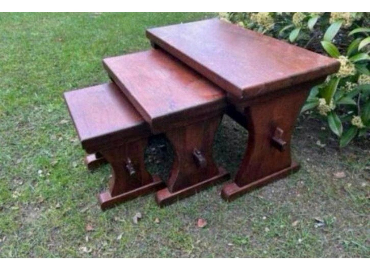 Vintage eiken mimiset bijzettafel plantentafel seventies, Ophalen of Verzenden