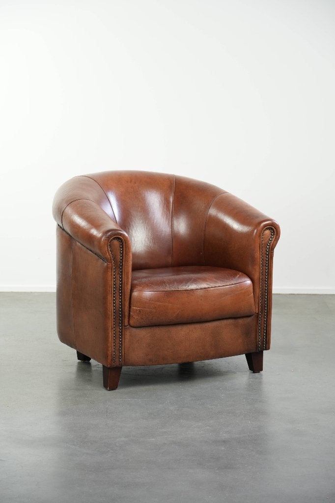 Vintage schapenleren clubfauteuil in Engelse stijl, Ophalen