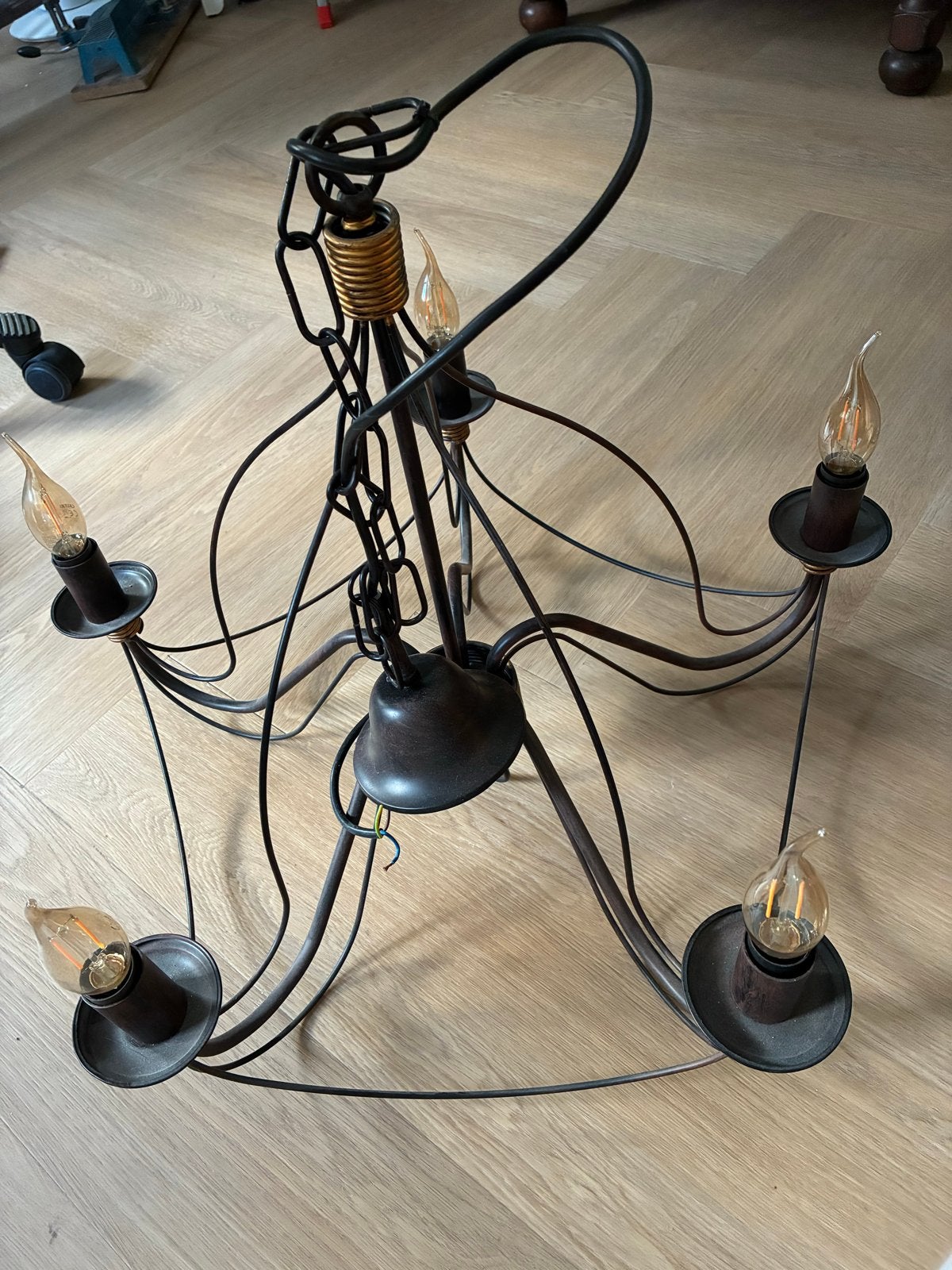 Mooie kroonluchter met 5 lampen, Huis en Inrichting, Ophalen, Gebruikt, Metaal, E14 (klein)