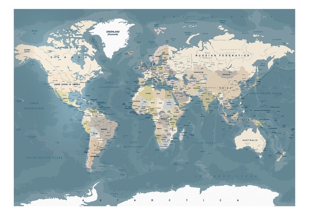 Wereldkaart vliesbehang Blue Vintage Map | Muurdeco4kids, Verzenden