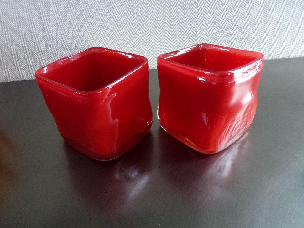 DutZ zware glazen windlichten / waxinelichthouders / vazen, Ophalen of Verzenden, Minder dan 50 cm, Rood, Glas