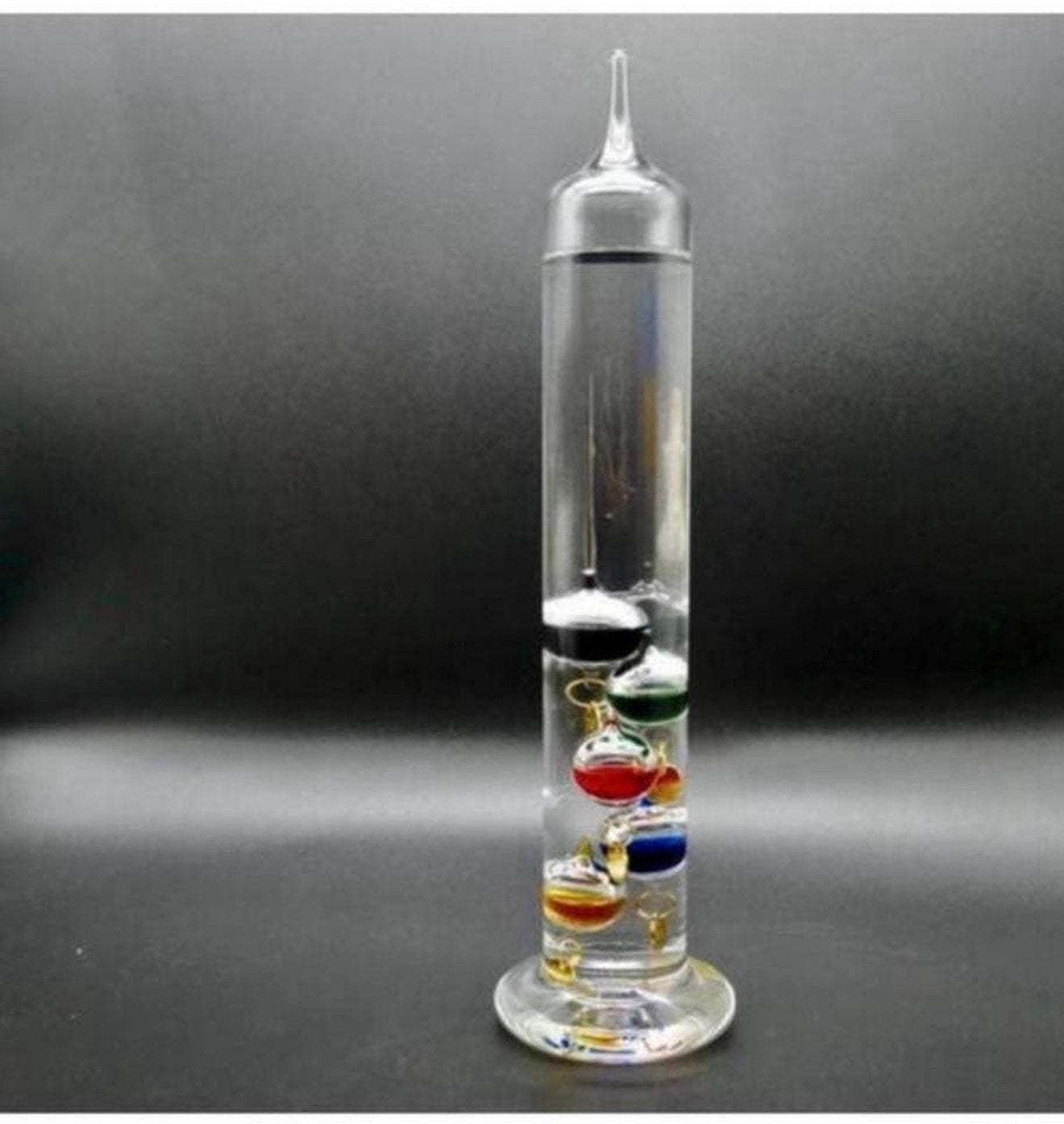 Vintage glazen Galileo-thermometer 34 cm vloeistof gevuld, Huis en Inrichting, Glas, Ophalen of Verzenden, Zo goed als nieuw, H