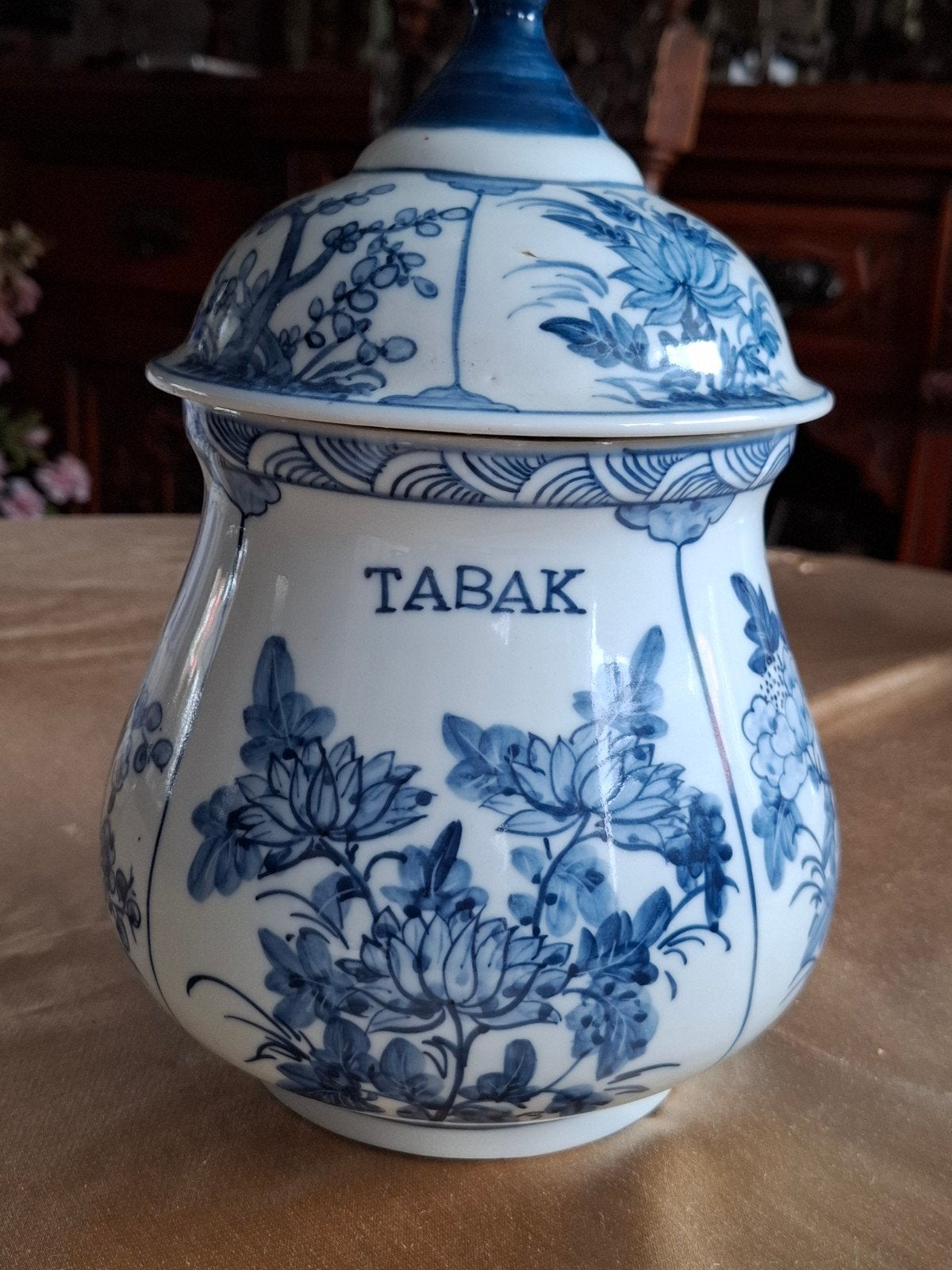Grote Vintage Blauw-Witte Porseleinen Tabakspot, Antiek en Kunst, Ophalen of Verzenden
