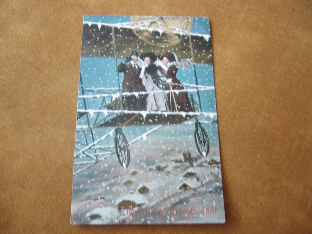 VLIEGTUIG - MAN -  2 VROUWEN - SNEEUW, Ophalen of Verzenden, Voor 1920, Gelopen, Overige thema's