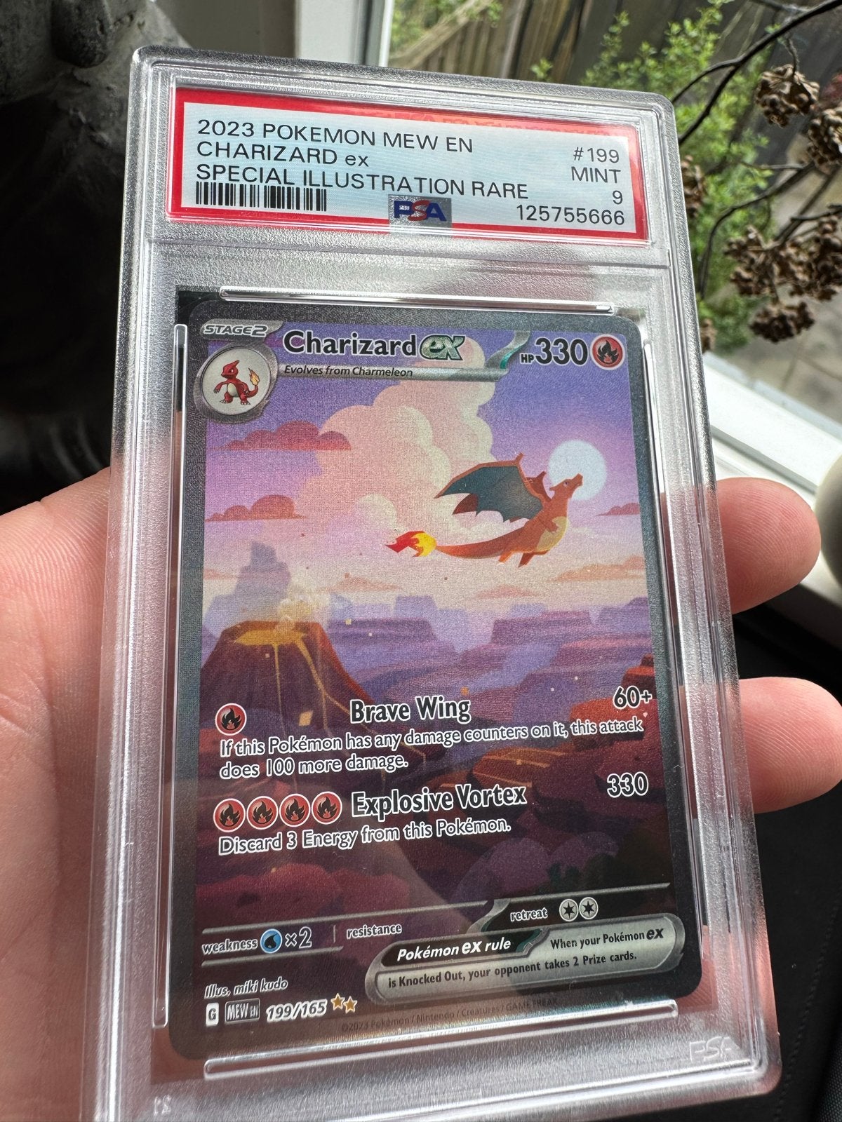 Charizard ex 199/165 - Pokémon 151 Collectie (PSA 9), Ophalen, Zo goed als nieuw, Losse kaart, Foil