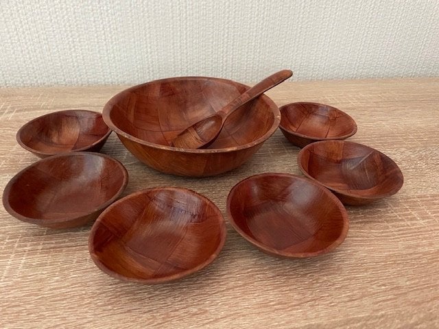 Vintage 8 delige houten Pinda of Notenset , Ophalen of Verzenden