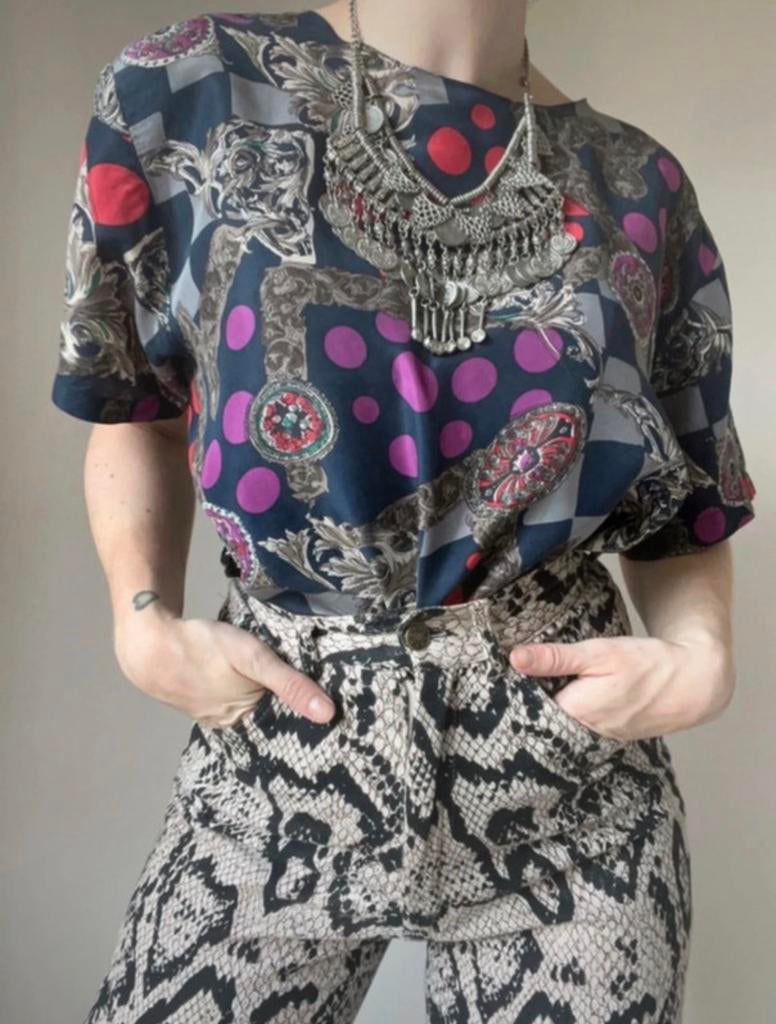 Vintage blouse met print, 38/M. Paisley boho 90s bohemian, Maat 38/40 (M), Overige kleuren, Verzenden, Vintage