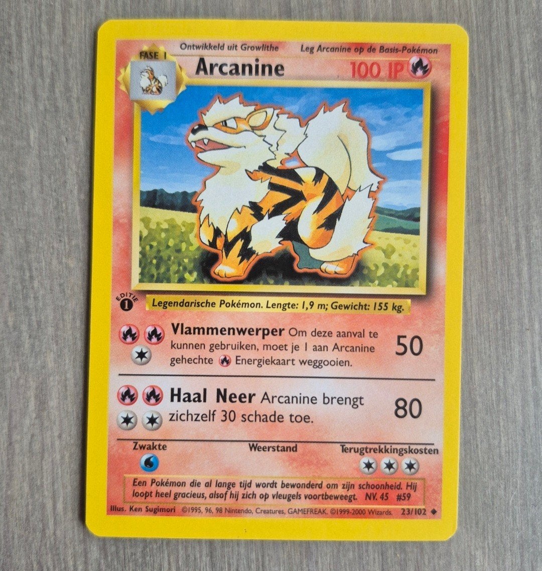 Arcanine Pokémon kaart - Base Set 1st edition 23/102 Mint/NM, Ophalen of Verzenden, Gebruikt, Losse kaart