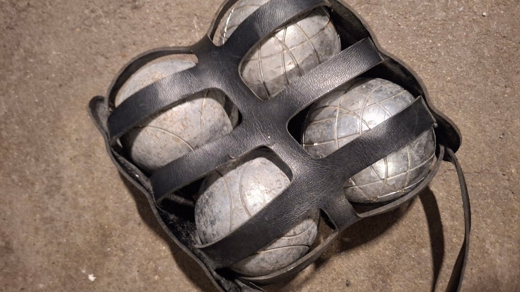 Obut jeu de boules set in leren draagtas, Sport en Fitness, Ophalen of Verzenden, Gebruikt, Bal