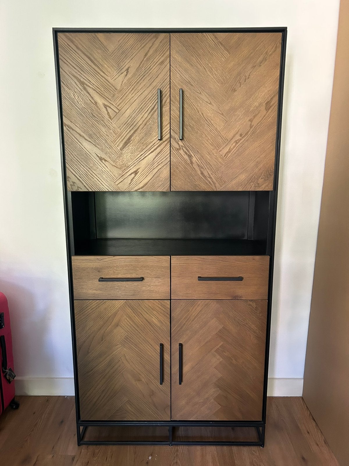 Hoge (buffet)kast, Huis en Inrichting, Kasten | Buffetkasten, Ophalen, Met deur(en), Eikenhout, 50 tot 100 cm
