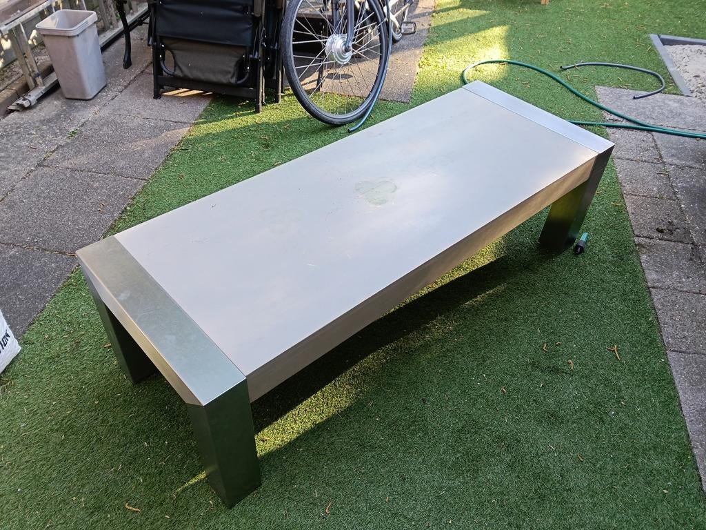 Moderne salontafel met rvs poten, Tuin en Terras, Tuintafels, Ophalen, Rechthoekig, Rvs