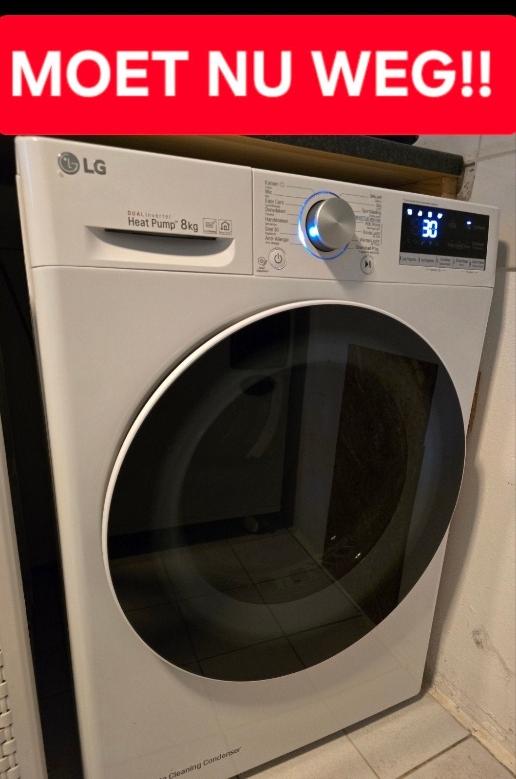 Zelfreinigende LG A++ warmtepompdroger 8 kg ook wol, Witgoed en Apparatuur, Wasdrogers, Ophalen, Gebruikt, Anti-kreukfase, 8 tot 10 kg